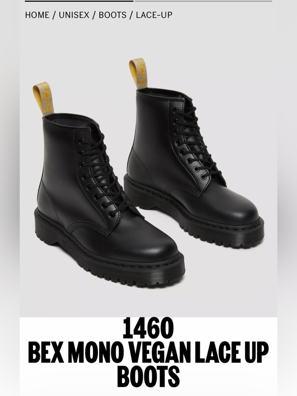 Dr. Martens 1460 Bex Mono Vegan – Size EU 39 / US 8 (Women’s)
